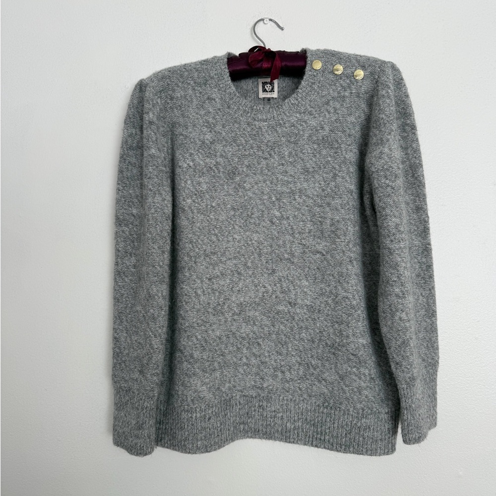Anne Klein Gray Sweater with Gold Button Accents